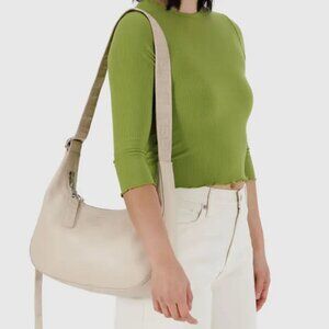 NWT BAGGU Medium Recycled Leather Crescent in Stone